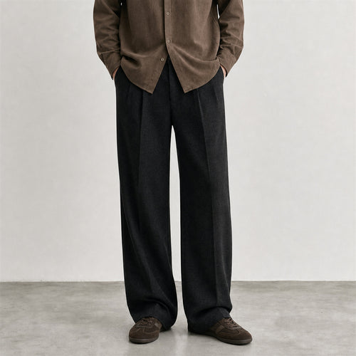 Herren Weite Bundfalten-Hose aus Wollmischung mit weitem Bein Echo Archiv