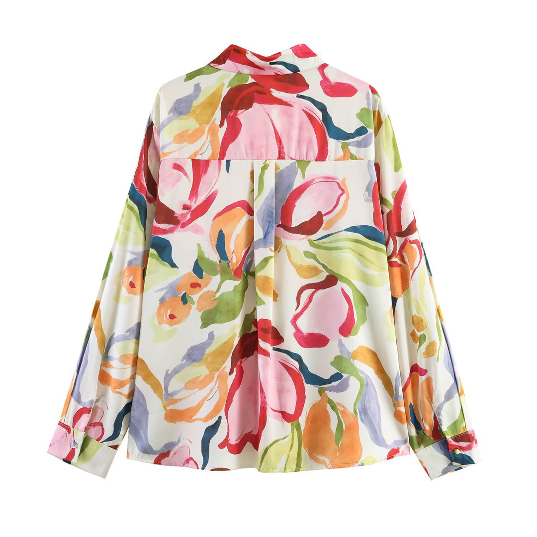 Damen Locker geschnittene Hemdbluse mit Aquarell-Print und Kentkragen Echo Archiv