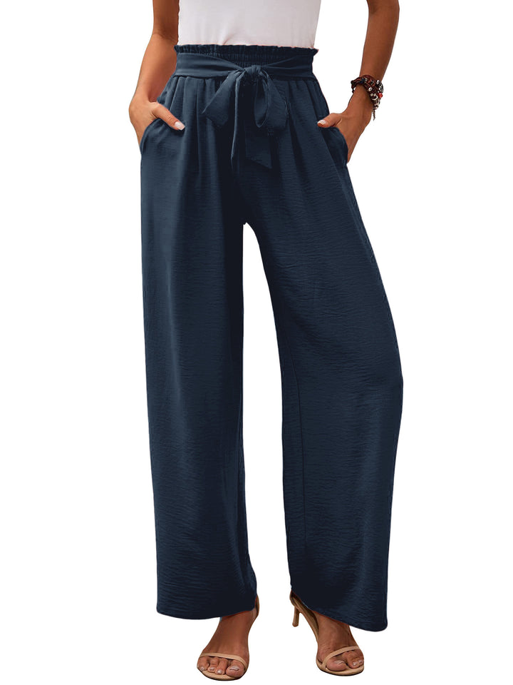 Damen Paperbag-Hose mit weitem Bein, elastischer Taille und Bindegürtel Echoarchiv