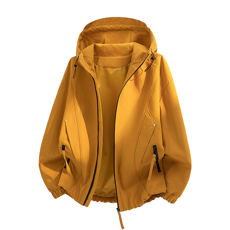 Damen leichte Übergangsjacke mit Kapuze im Oversized-Schnitt mit elastischem Saum und verdeckten Reißverschlusstaschen – Célinea