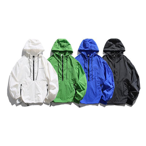 Unisex Leichter Ripstop-Hoodie-Anorak mit Halbreißverschluss, Kordelzug & Reißverschlusstaschen Echoarchiv