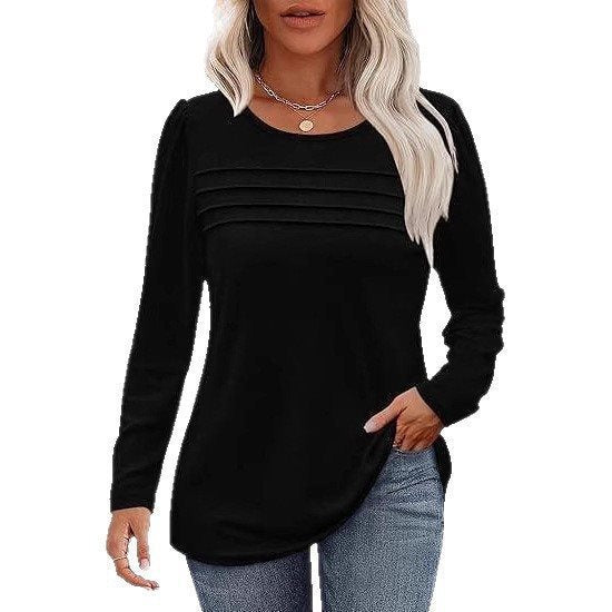 Damen Feines Langarmshirt mit Rundhalsausschnitt, dekorativen Kellerfalten und leicht taillierter A‑Linie Echo Archiv