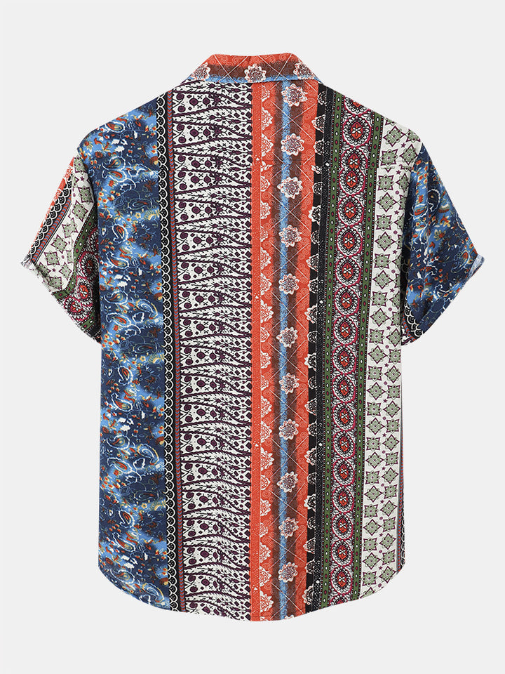 Herren Kurzarmhemd und Shorts-Set im kreativen Patchwork-Design Echoarchiv