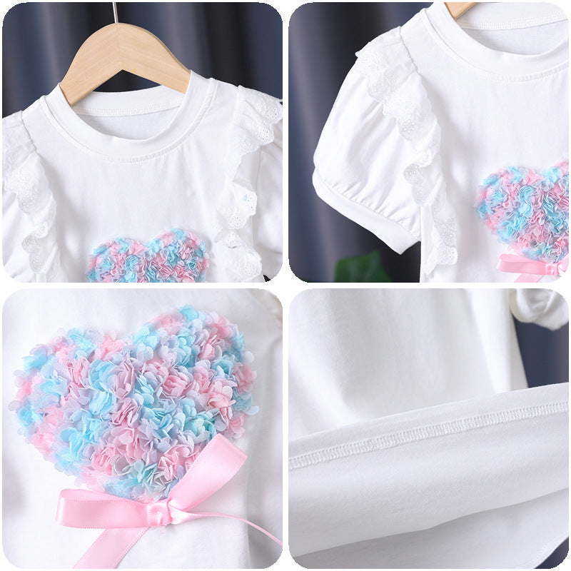 Mädchen T-Shirt mit Rüschendetails und Herzmotiv Echo Archiv