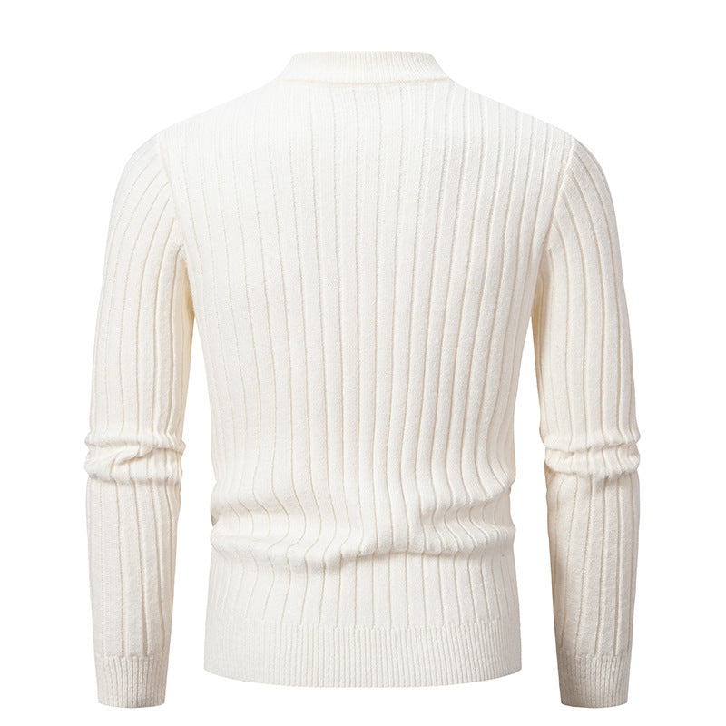 Herren eleganter Strickpullover mit modernem Zopfdesign und hohem Kragen Echoarchiv