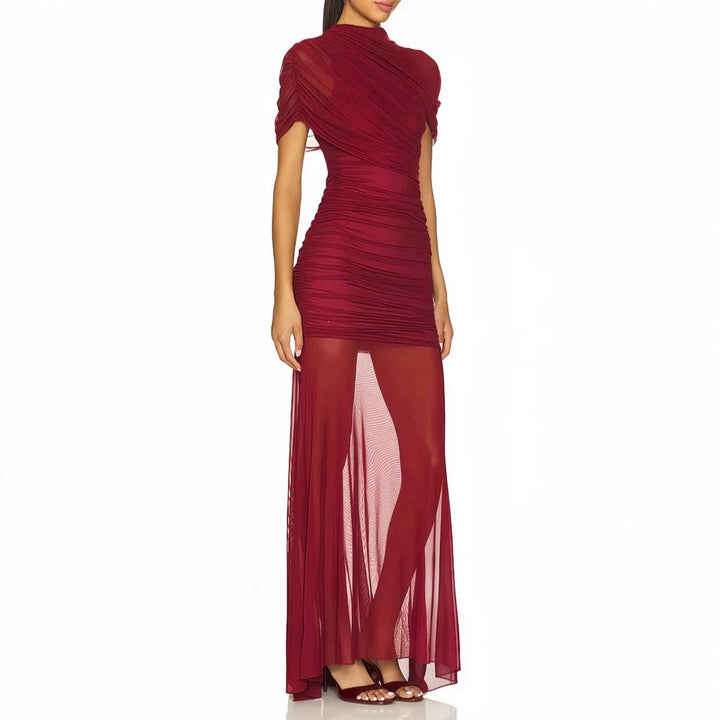 Damen Elegantes Cocktailkleid mit gerafftem Design und transparenter Schicht Echo Archiv