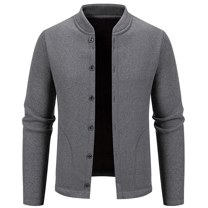 Herren Stehkragen-Strickjacke mit Knopfleiste und leichtem Wollmix Echo Archiv