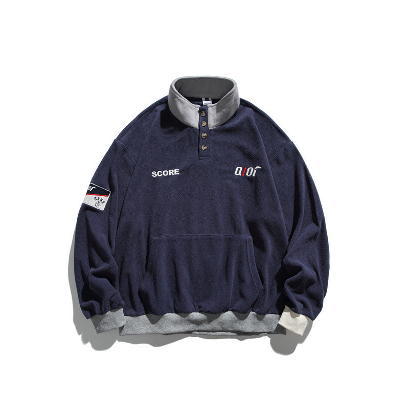 Unisex Fleece-Halbzip-Pullover mit Stehkragen, Kängurutasche und Kontrastbündchen Echoarchiv