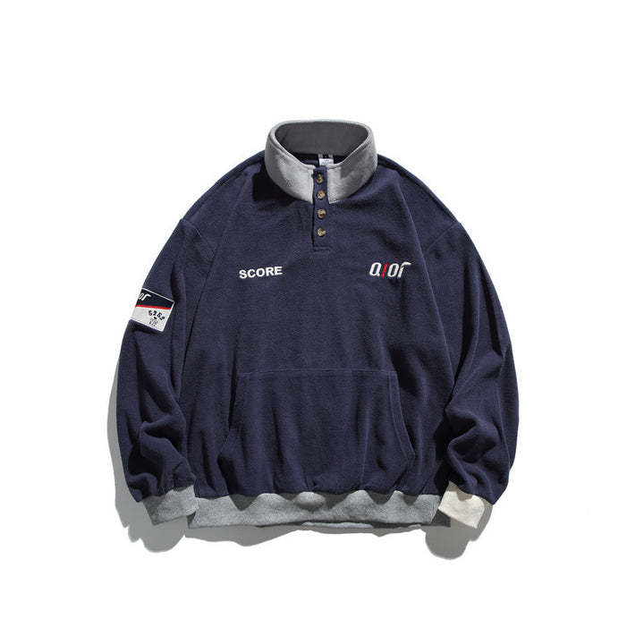 Unisex Fleece-Halbzip-Pullover mit Stehkragen, Kängurutasche und Kontrastbündchen Echoarchiv
