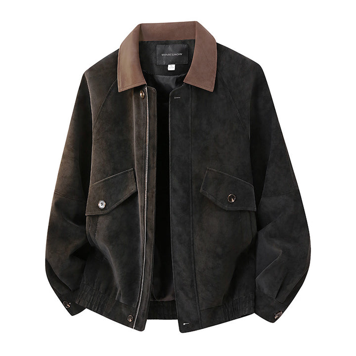 Herren Kurzjacke im Vintage-Arbeiterstil aus Velours‑Optik mit Pattentaschen und elastischem Saum Echoarchiv