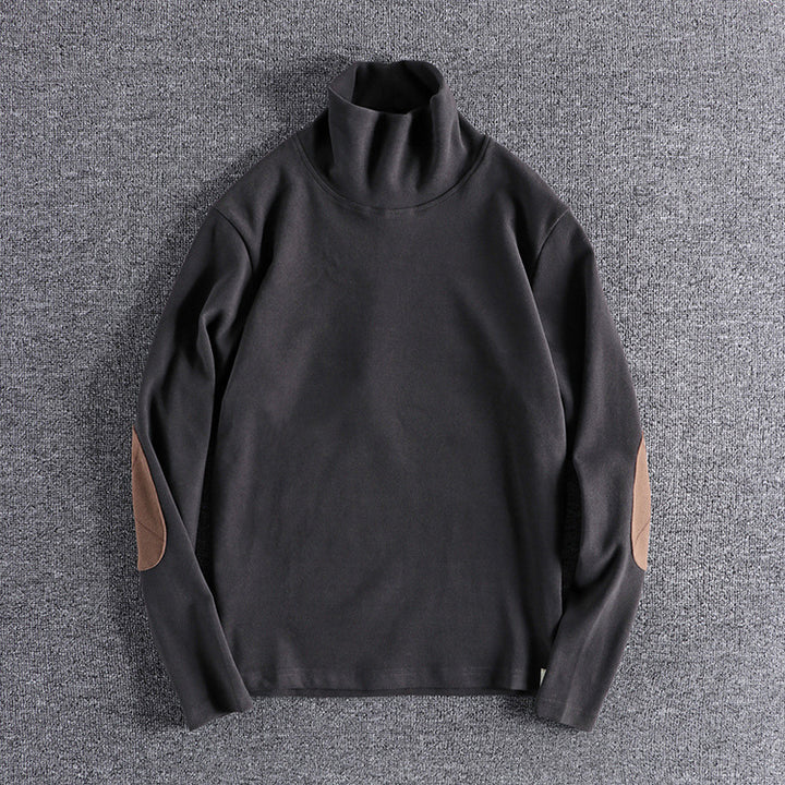 Herren Stehkragenpullover aus hochwertigem Fleece mit kontrastierenden Ellbogenpatches Echoarchiv