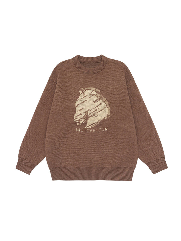 Damen Oversize-Strickpullover mit Intarsienmotiv und Rundhalsausschnitt Echo Archiv