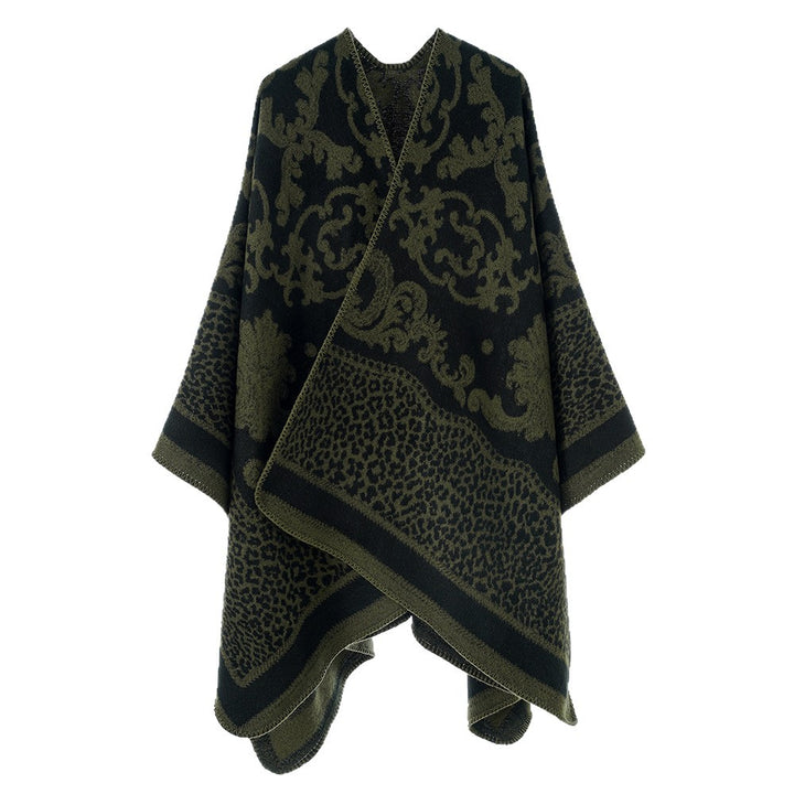 Damen Jacquard‑Capeponcho mit barockem Ornamentmuster und spitzem Zipfelsaum – Avérine