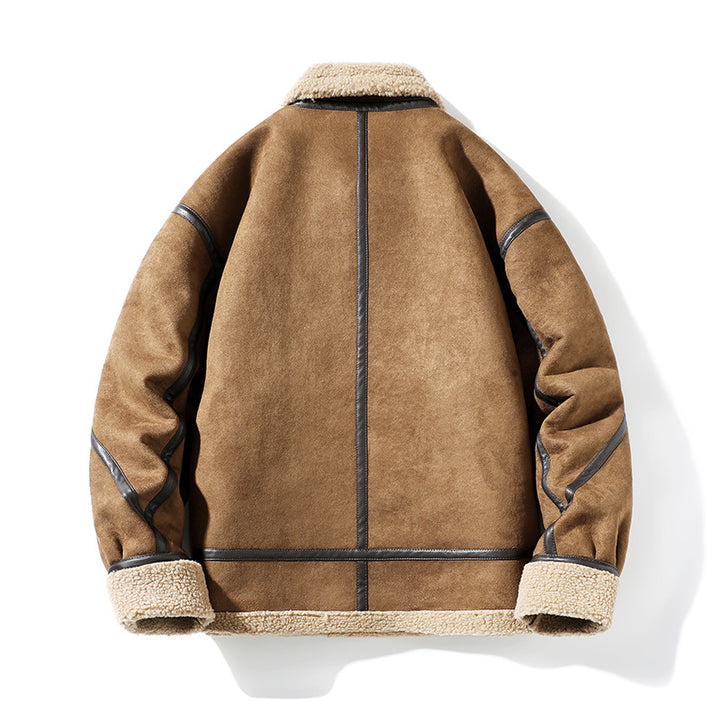 Herren angesagte Lammfelljacke im modernen Überwurf-Design mit hochwertigen Details Echoarchiv