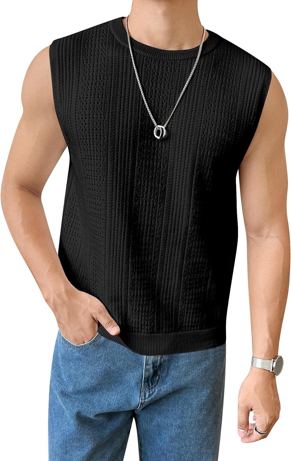 Herren lässiges Stricktop mit modernen Lochmustern Echoarchiv
