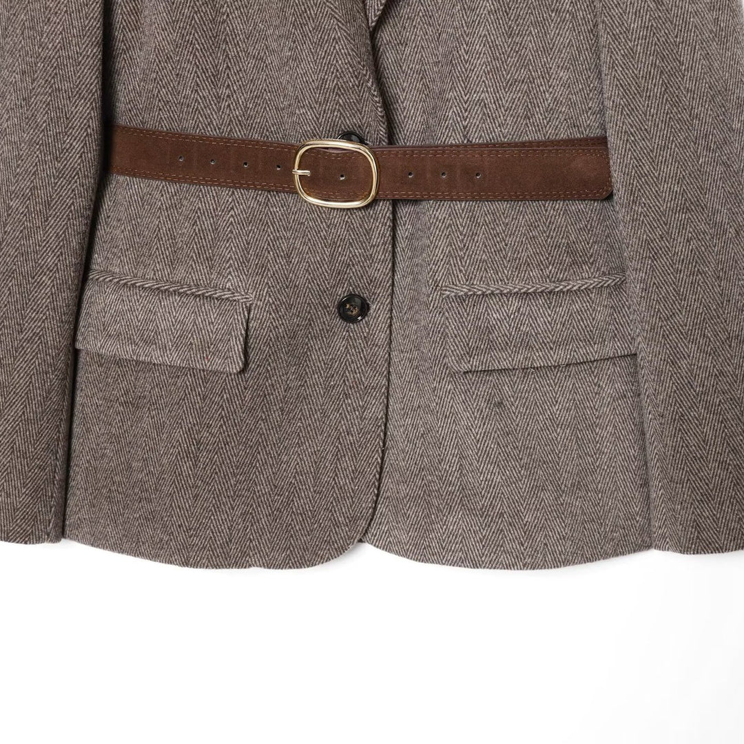 Damen Taillierter Herringbone-Blazer‑Mantel mit Bindegürtel Echoarchiv
