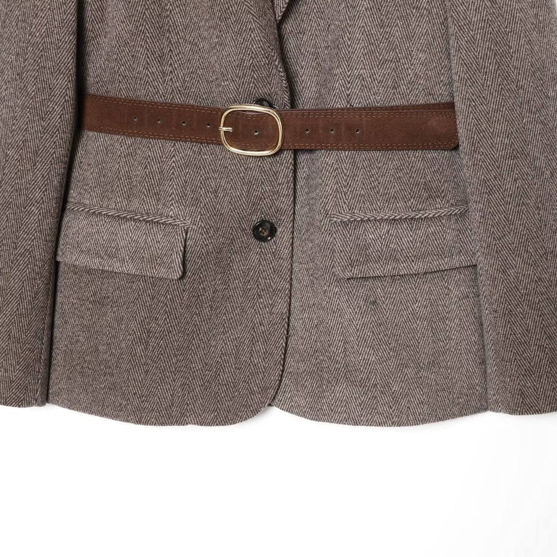 Damen Taillierter Herringbone-Blazer‑Mantel mit Bindegürtel Echoarchiv