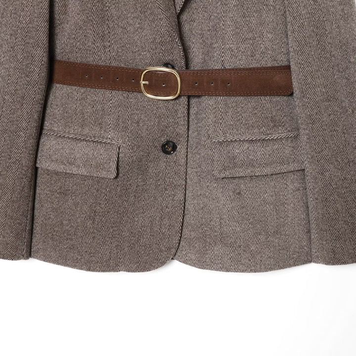 Damen Taillierter Herringbone-Blazer‑Mantel mit Bindegürtel Echoarchiv
