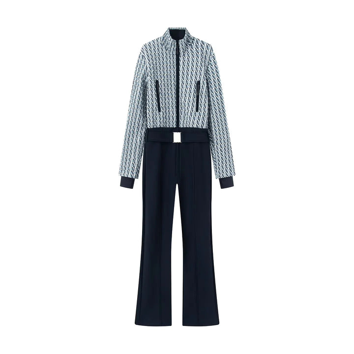 Damen elegante Jumpsuit-Kombination mit gesteppter Kurzbomber und weitem Bundfaltenhose – Solévia