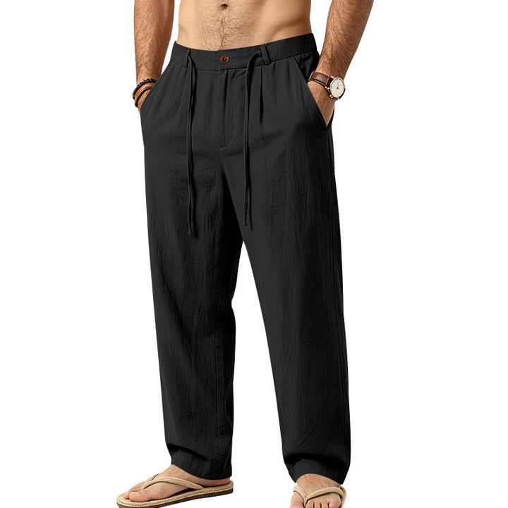Herren Lässige Loungehose aus Leinenmischung mit Bundfalten und verdecktem Kordelzug Echoarchiv