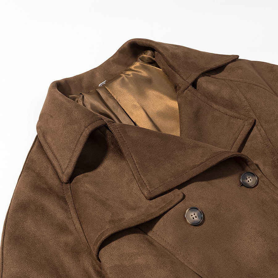 Damen Kurz-Trenchcoat in Wolloptik Doppelreiher mit Taillengürtel Echo Archiv