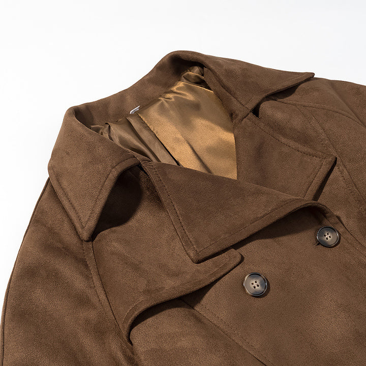 Damen Kurz-Trenchcoat in Wolloptik Doppelreiher mit Taillengürtel Echo Archiv