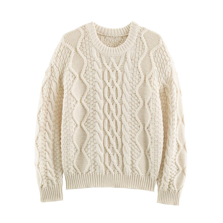 Damen Grobgestrickter Zopfstrick-Pullover mit Rundhals und Textur-Mix Echoarchiv