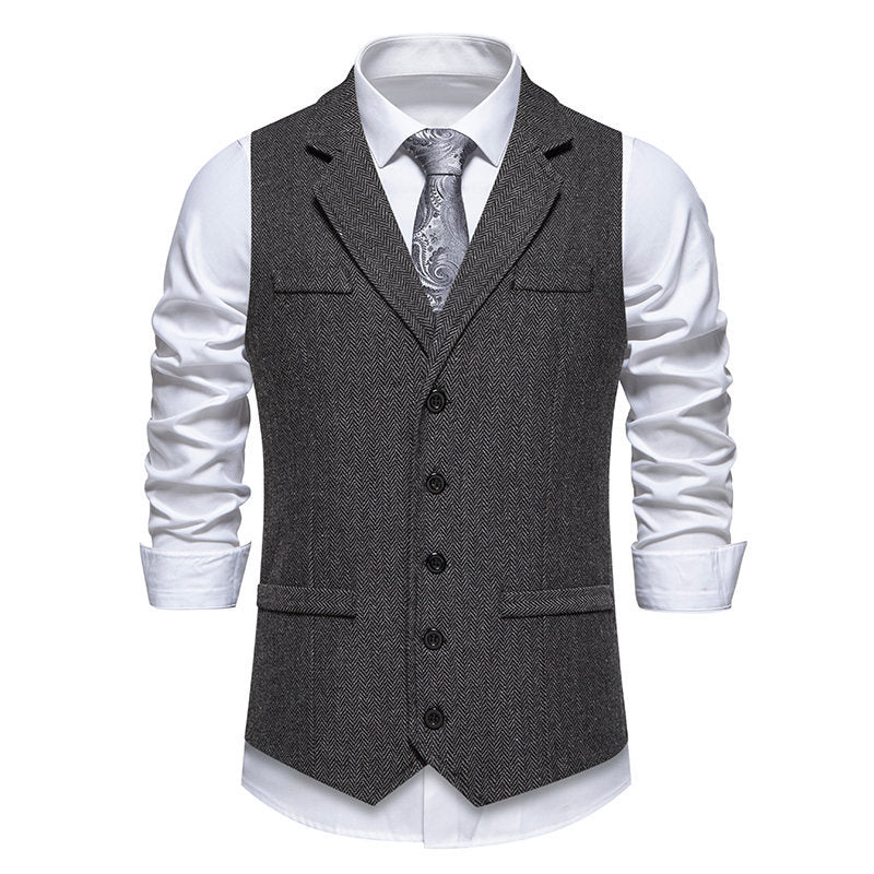 Herren elegante Mehrzweck-Weste im Herringbone-Design mit praktischen Taschen Echoarchiv