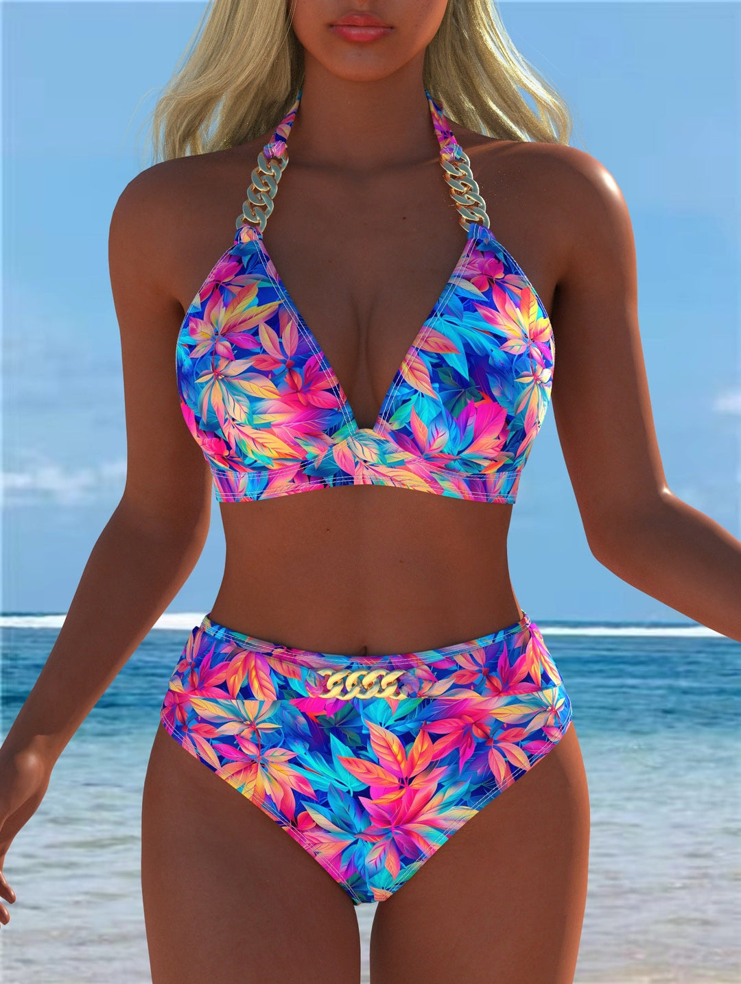 Damen Bikini mit luxuriösem Marmormuster und edlen Details Echoarchiv
