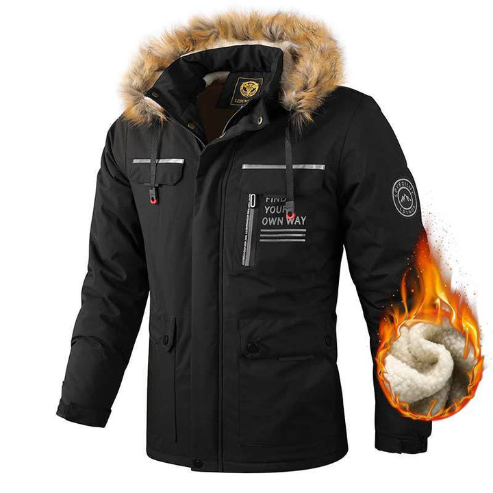 Herren nan wasserdichter Winterparka mit Teddyfutter, abnehmbarer Kunstfellkapuze und multifunktionalen Reißverschluss- und Klappentaschen Echo Archiv