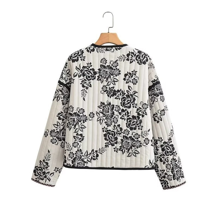 Damen Gestepptes Kurzblouson mit floralem Allover-Print und Bindeschleifen Echo Archiv