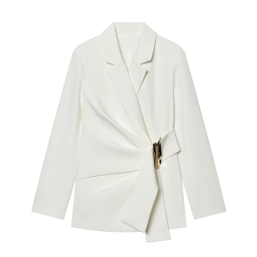 Damen Zweiteiliges Wickelblazer- und Palazzo-Anzugset mit Ziergürtel Echo Archiv