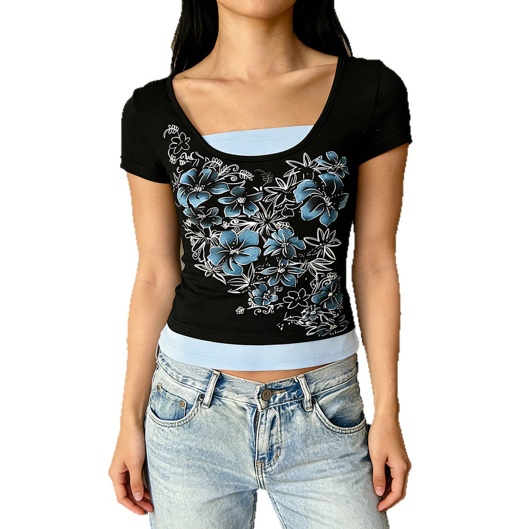 Damen T-Shirt mit floralem Druck und figurbetonendem Schnitt Echo Archiv