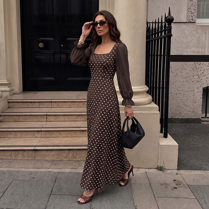 Damen Elegantes Maxikleid mit Punkten und transparenten Ärmeln Echo Archiv