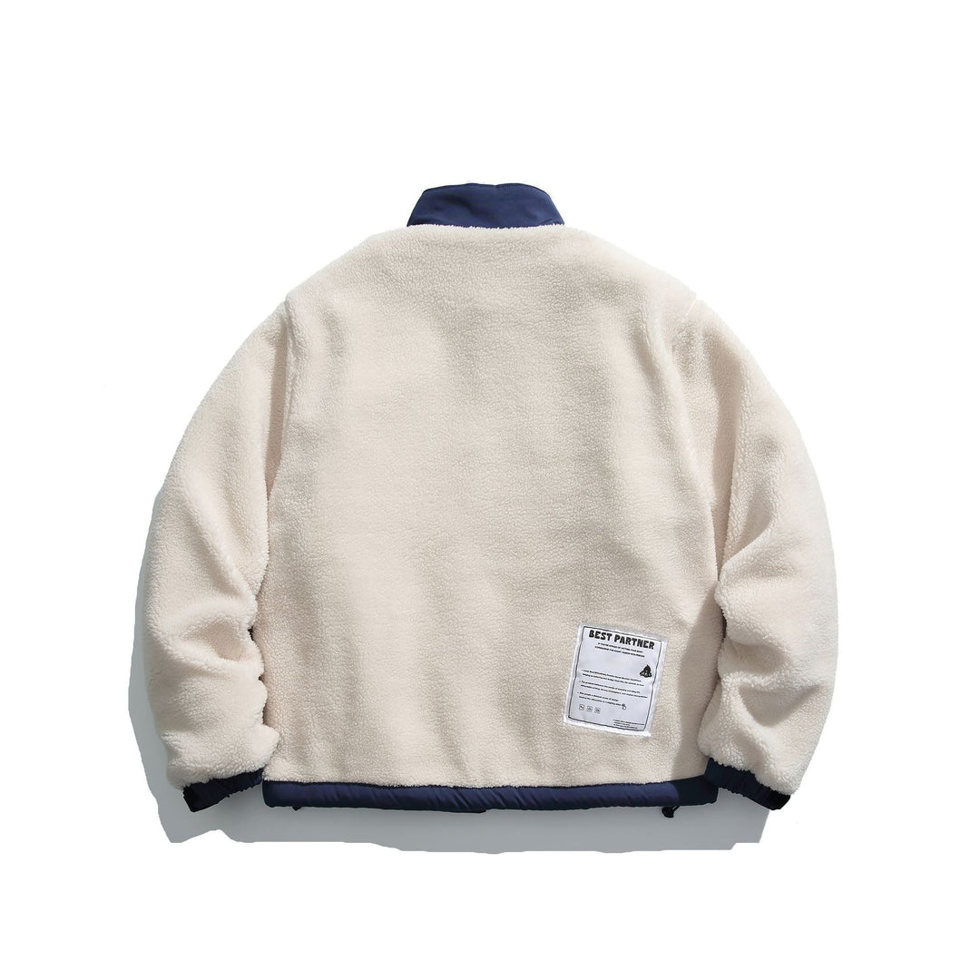 Herren Teddy-Fleecejacke mit Stehkragen, durchgehendem Reißverschluss und Kontrastbesatz Echoarchiv