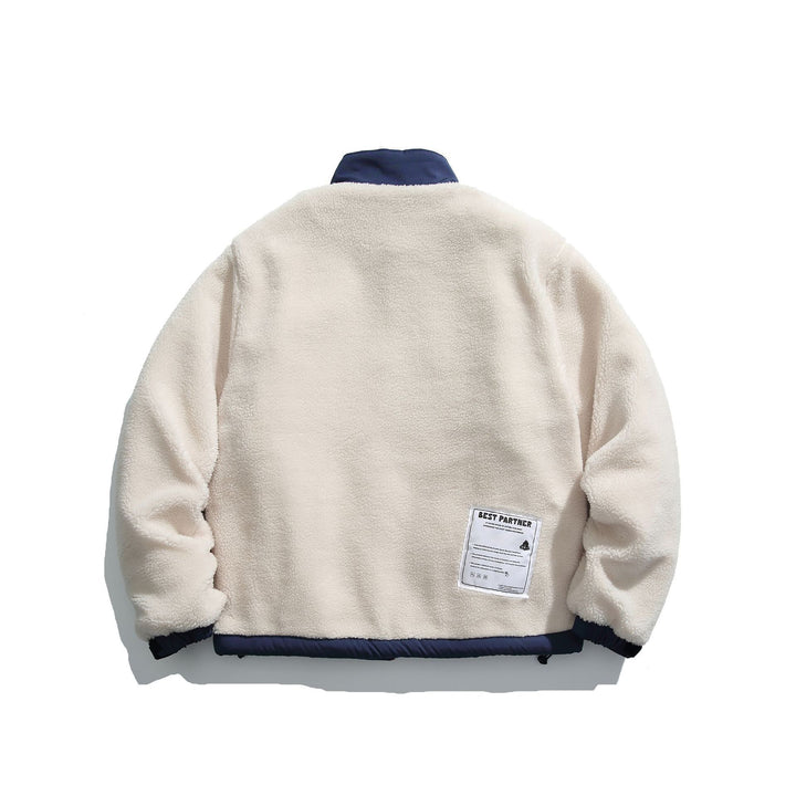 Herren Teddy-Fleecejacke mit Stehkragen, durchgehendem Reißverschluss und Kontrastbesatz Echoarchiv