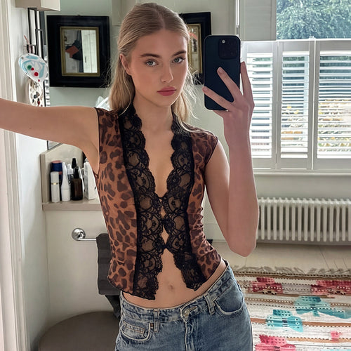Damen Transparente Spitzenbluse mit Leopardenmuster Echo Archiv 1778568971