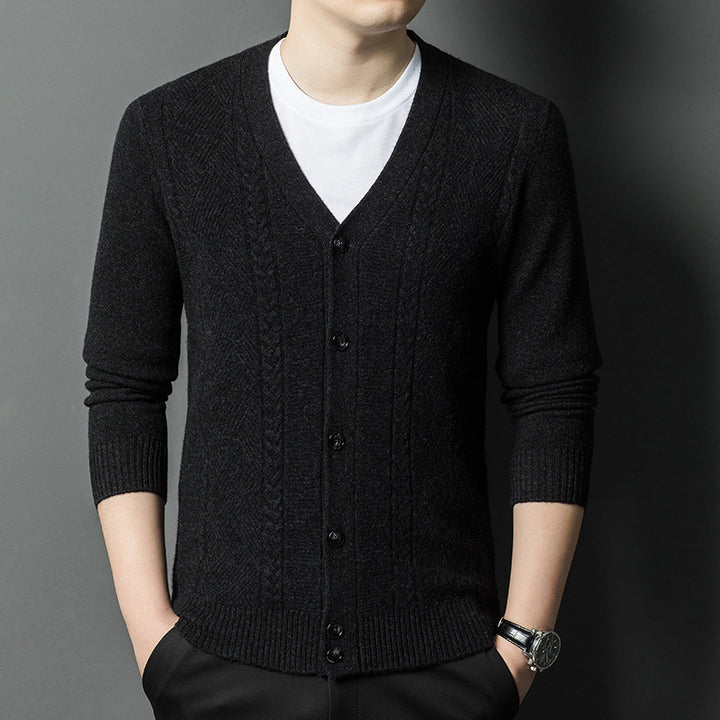 Herren Strickjacke mit V-Ausschnitt und strukturiertem Design Echoarchiv