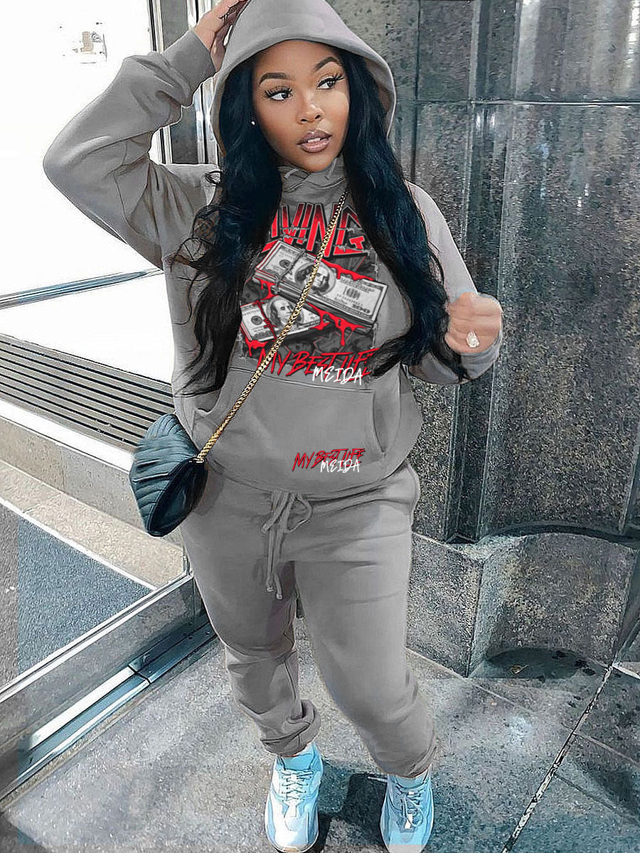 Herren sportliches Hoodie- und Jogginghose-Set mit auffälligem Grafikdruck Echoarchiv