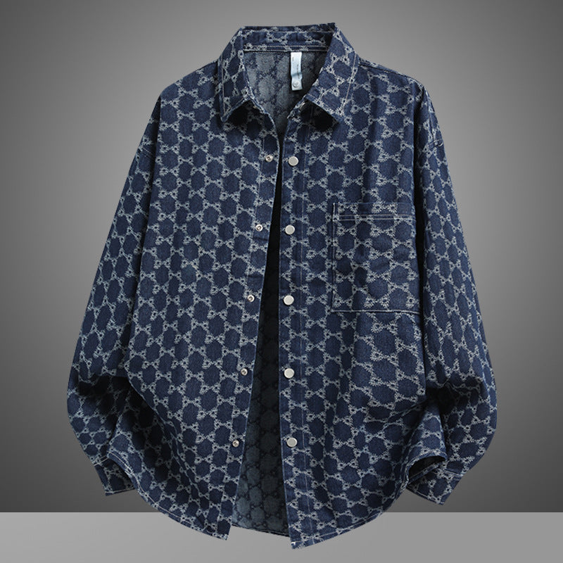 Herren lässige Hemdbluse aus Denim mit einzigartigem Muster Echoarchiv