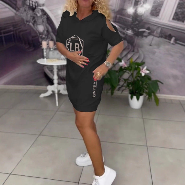 Damen nan sportliches Kapuzen-Tunika-Kleid mit Schulterauschnitten und Logoprint Echo Archiv