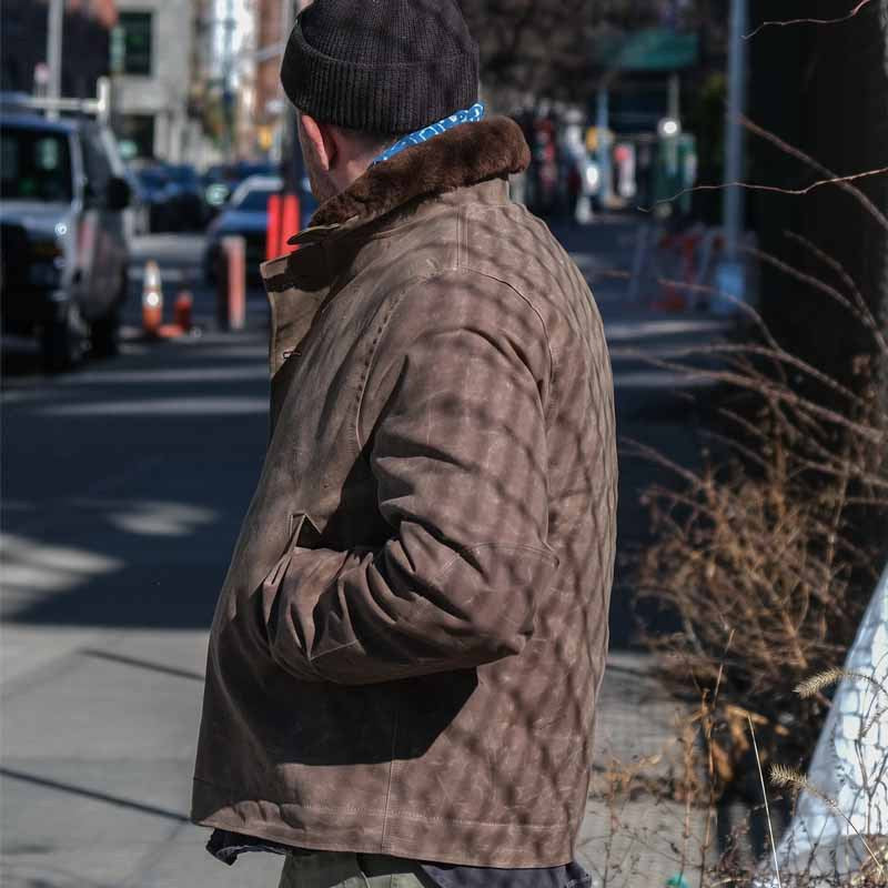 Herren Vintage-Wachsjacke mit Futter aus Kunstpelz Echoarchiv