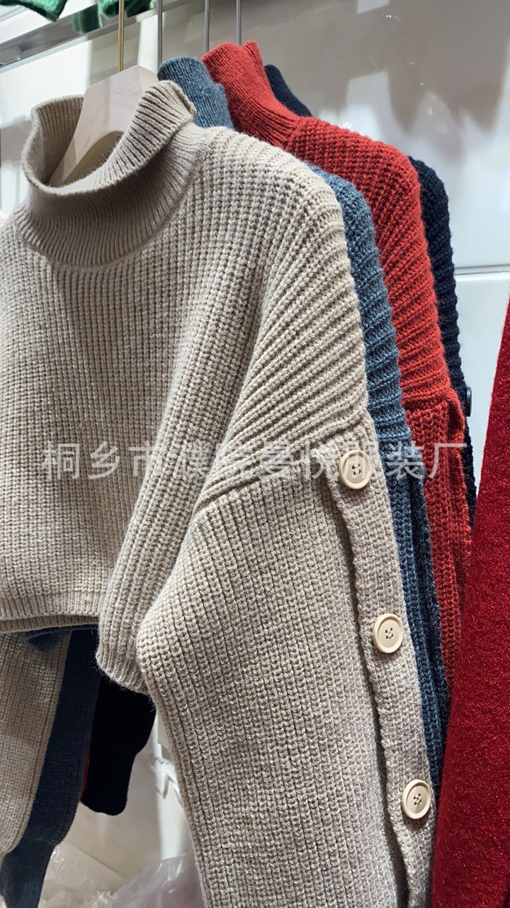 Damen Kurzgeschnittener Rollkragen-Bolero-Überwurf mit langen Ärmelknöpfen – Célinea
