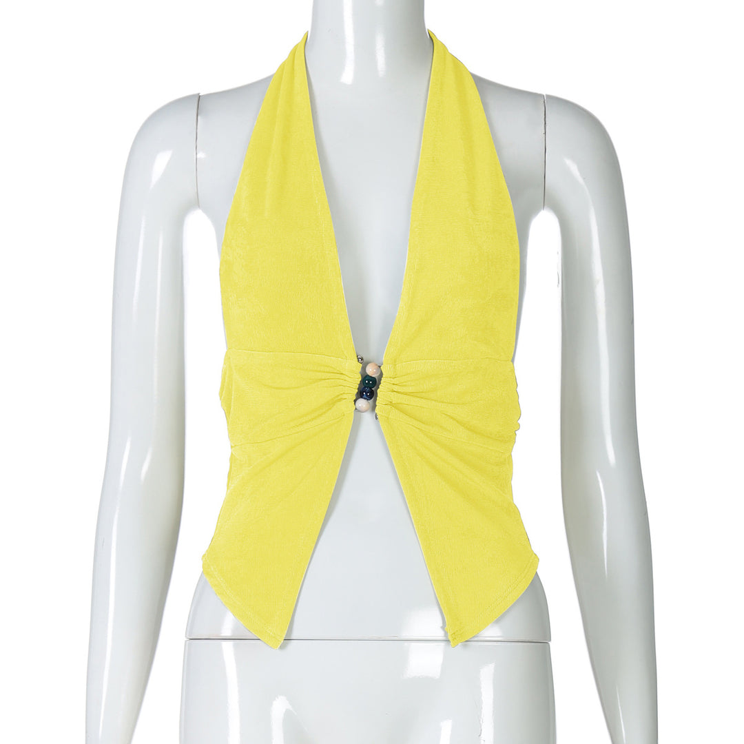 Damen Haltertop mit eleganter Raffung und dekorativen Perlen Echo Archiv