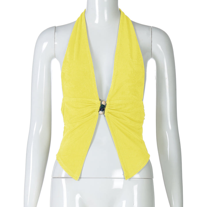 Damen Haltertop mit eleganter Raffung und dekorativen Perlen Echo Archiv