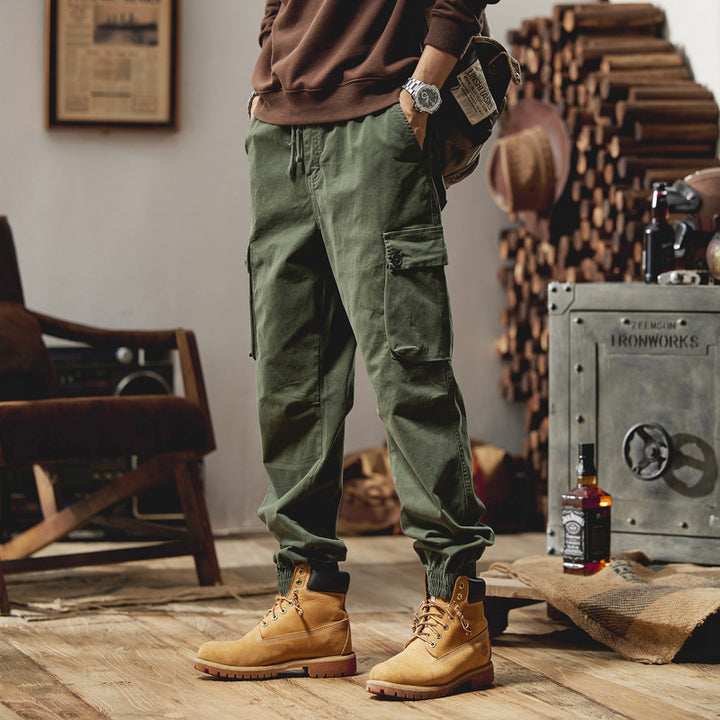 Herren Lässige Canvas-Cargojogginghose mit elastischem Saum, Klapp‑Cargo‑Taschen und verstärkten Knien Echo Archiv