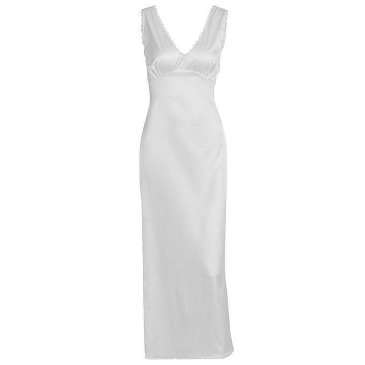 Damen elegantes Satin-Nachtkleid mit tiefem V-Ausschnitt und breiten Trägern Echo Archiv