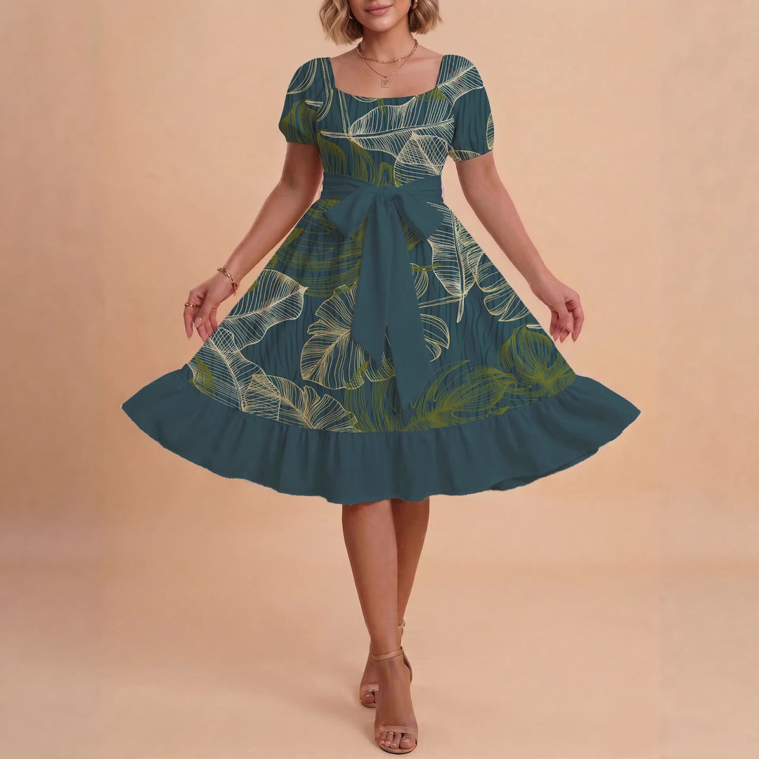 Damen A-Linien-Kleid mit floralen Motiven und taillierbarem Gürtel Echo Archiv