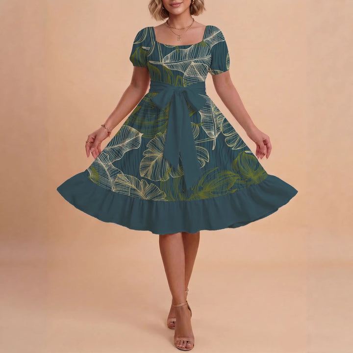 Damen A-Linien-Kleid mit floralen Motiven und taillierbarem Gürtel Echo Archiv