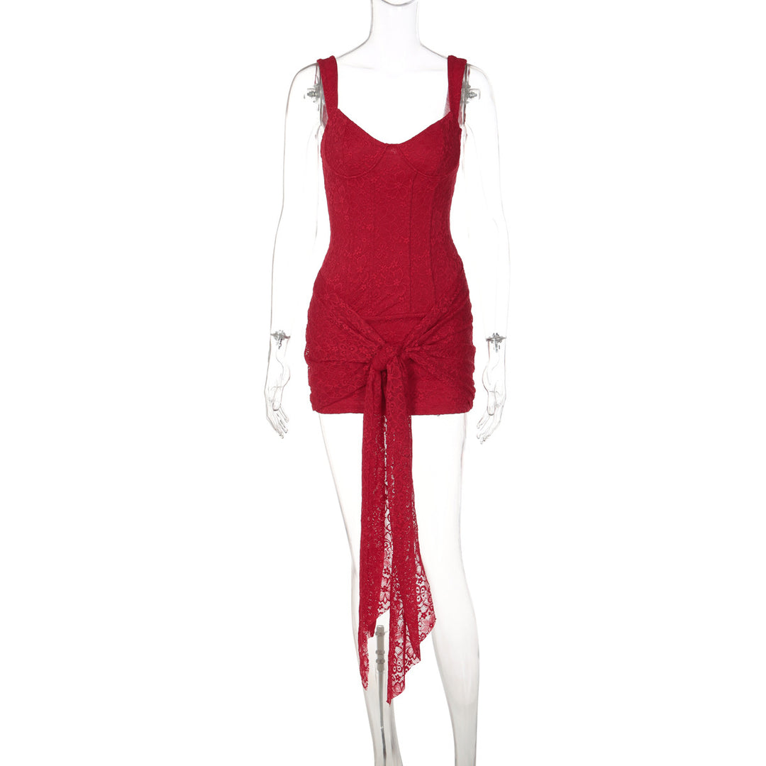 Damen Elegantes Kleid mit Spitzenverzierungen und Raffungsdetails Echo Archiv
